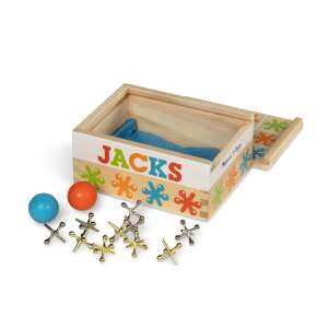 Fa dobozban lévő Jacks játék készlet fém játékokkal és golyókkal - Melissa & Doug