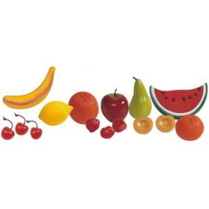 Miniland 15 piece plastic fruit playset, includes banana, lemon, orange, apple, pear, watermelon, and cherries - Play food
