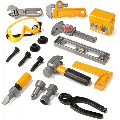 Miniland Brico toy tool set for kids, including hammer, screwdriver, wrench, and safety glasses