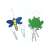 Wooden wind chime with dragonfly and frog design, painted in blue and green colors.