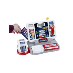 Hangos pénztárgép - Kis pénztáros toy cash register with scanner, credit card reader, and play money - Shop Playset, Shopping