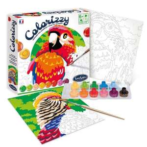 Colorizzy Paint by Numbers Parrot Set, includes 2 canvases, 12 acrylic paints, 1 paint palette, 1 brush, and instructions - Paint by Numbers Kit