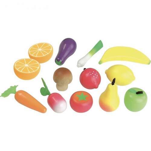 Wooden fruit and vegetable play set, includes 12 pieces, perfect for pretend play