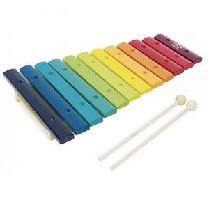 Rainbow wooden xylophone with two mallets, perfect for kids to learn music and develop their musical skills - Vilac