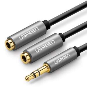 Ugreen 3.5mm audio splitter cable, 21cm, black, angled view - Telephone Cable
