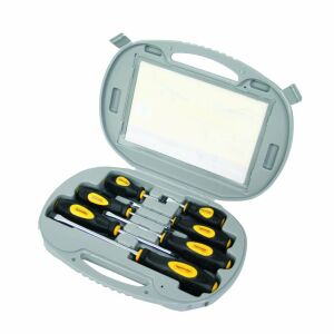 Topmaster 7-piece screwdriver set, including flathead and Phillips screwdrivers in a storage case. - Tool