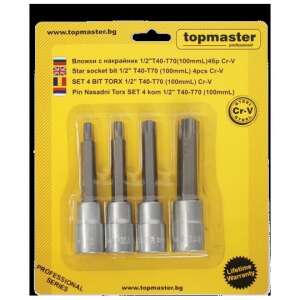 Topmaster 4 piece Torx bit set, 1/2 inch drive, T40-T70, 100mm long, Cr-V steel - Tool