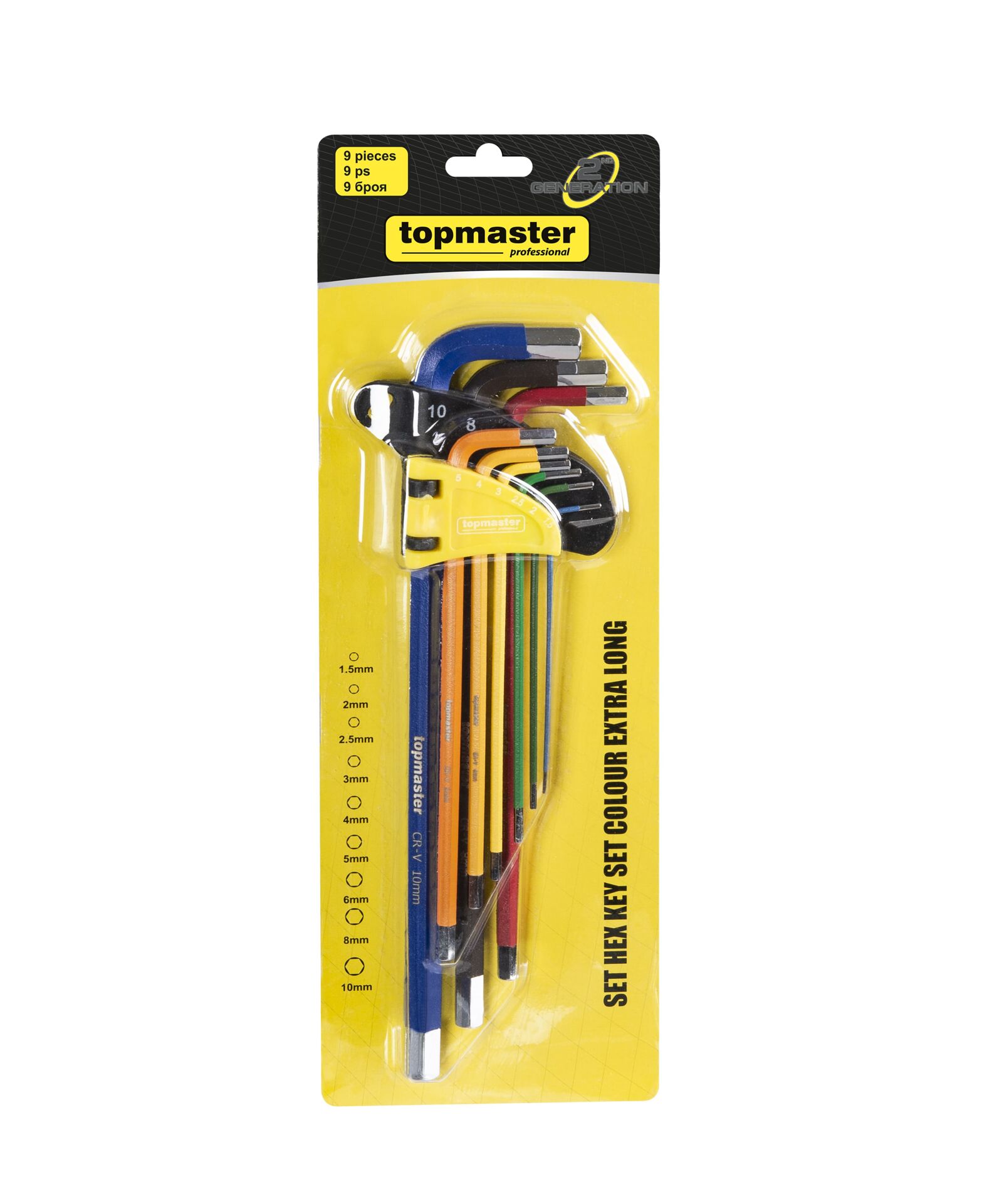 9 extra long colored hex key set, Topmaster 390172