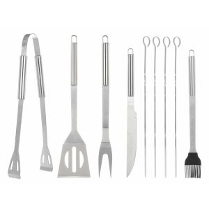 Geko G80510 Set 10 piese ustensile grătar - Ustensile din oțel inoxidabil - Grătar de grădină, unelte de gătit