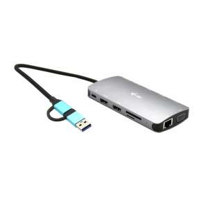 Сребърен USB хъб i-Tec CANANOTDOCKPD с множество портове: USB-C, HDMI, RJ45, четец за SD карти, VGA - I-Tec