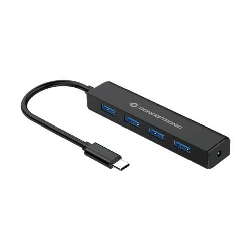Conceptronic CTC4USB3 Hub USB 3.0 cu USB-C la 4 porturi, negru