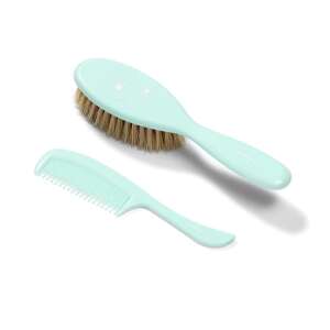 BabyOno turquoise baby hair brush and comb set with natural bristles - Bathing Essential