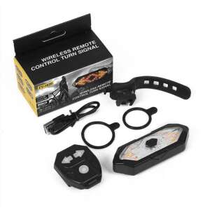 Wireless remote control bicycle tail light with turn signals, red and yellow LED lights, 5 light modes, waterproof, rechargeable, includes USB charging cable, mounting brackets, and remote control - Bicycle Light