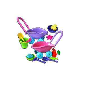 Set de joacă pentru nisip cu două cărucioare, lopată, greblă, găleată, forme și sită pentru copii - Jucari pe nisip