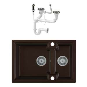 Laneo Boston S63-43BRM gránit mosogató két medencével, sötétbarna színben - Víz, Gáz & Fűtésszerelés