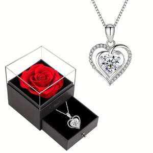 Díszdobozos rózsa és nyaklánc szett – Cirkon kristályos szív 93769035 - Női nyaklánc