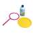 FruBlu Giant Bubble Hoop Set with 0.4L Solution, pink hoop, yellow tray, and bottle of bubble solution