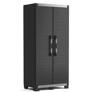 Keter XL Garage magas tárolószekrény, fekete műanyag, elülső nézet - Keter