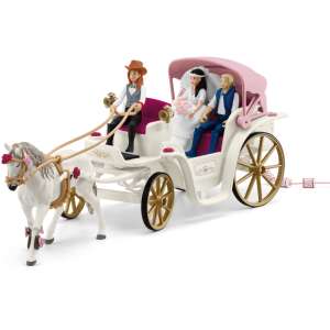 Schleich Horse Club wedding carriage with bride, groom, and driver, pulled by a white horse - Schleich