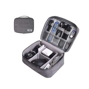 Szara torba do organizacji kabli z wieloma przegrodami do przechowywania kabli, ładowarek i innych małych urządzeń elektronicznych - Trizand