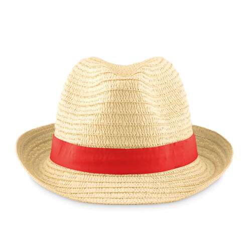 Szalmakalap piros szalaggal, nyári kalap, férfi kalap, fedora