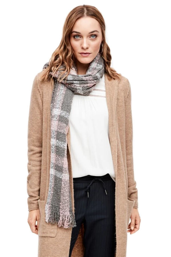 s.Oliver women's scarf with grey and pink pattern – 70x180 cm