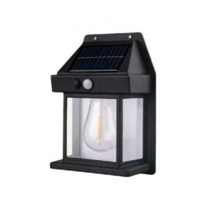 Black solar powered motion sensor wall lamp with LED filament bulb - Home & Garden