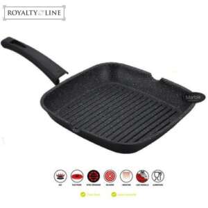 Patelnia grillowa Royalty Line 24cm z powłoką marmurową, nieprzywierająca, kwadratowa, czarna, z żebrowaniem, z uchwytem - Royalty Line