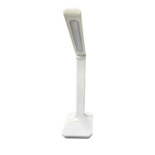 White rechargeable LED desk lamp with adjustable brightness and color temperature