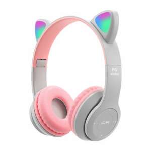 Cat wireless headphones with LED cat ears, Bluetooth 5.0, grey and pink - Sumker