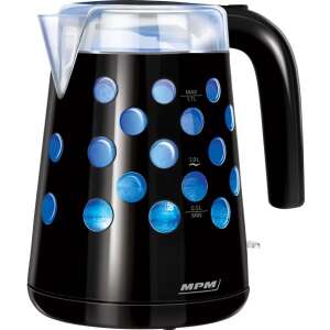 MPM MCZ-86C 1.7L black-blue electric kettle with illuminated interior, water level indicator, and 360 degree rotating base - MPM