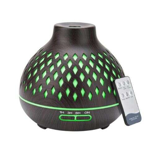 Héra Wood Effect Aroma Diffuser with 7 Color LED Lights, Dark Brown