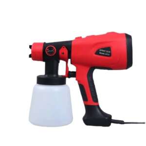 JH-10J Electric Paint Spray Gun, red and black, with a white paint container - Sumker