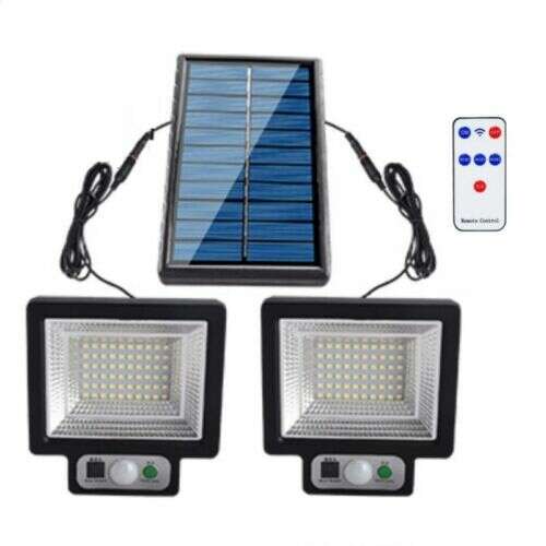 Solar powered motion sensor floodlights with remote control, 2 pack