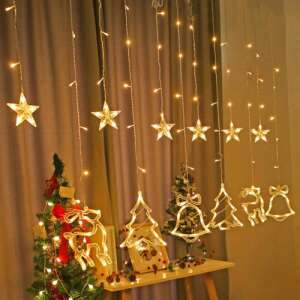 Christmas curtain lights with bell, deer, star, and Christmas tree motifs, 2.5m, cold white - Sumker