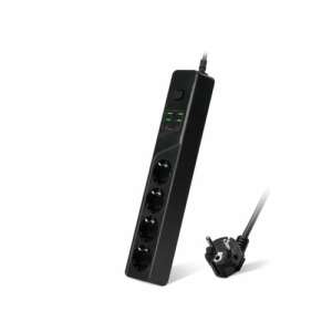 Черен 4-полюсен разклонител с 4 USB порта и 2 порта от тип C - Дистрибутор