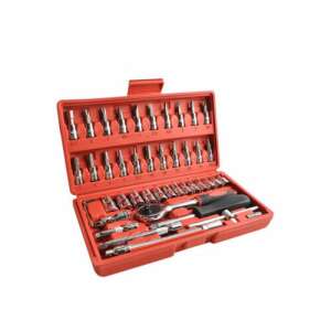 Set de chei cu clichet Flinke de 46 piese FK-2346, oțel crom-vanadiu, antrenare 1/4 inch, include prize, prelungitoare, biți și o cheie cu clichet - Seturi scule