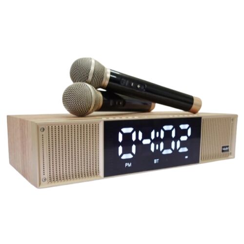 Peterhot A133 Karaoke Bluetooth Speaker with 2 Microphones, 30W, wooden finish