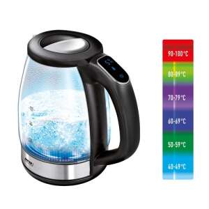 MPM MCZ-100 rýchlovarná kanvica 1,7L s LED osvetlením meniace farby a reguláciou teploty, čierna-inox