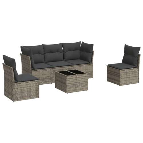 vidaXL 6 részes szürke polyrattan kerti ülőgarnitúra párnákkal 93843320 - Kerti ülőgarnitúra