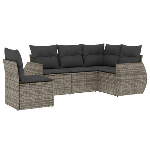vidaXL 5 részes szürke polyrattan kerti ülőgarnitúra párnákkal, kerti bútor, terasz bútor, udvari bútor, kényelmes ülés, modern design - Kerti garnitúra