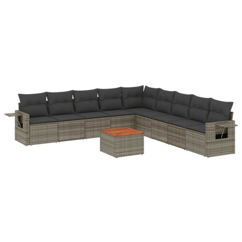VidaXL 10 részes szürke polirattan kerti sarok ülőgarnitúra tárolóval - Kerti ülőgarnitúra