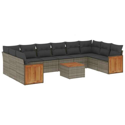 vidaXL 11 részes szürke polyrattan kerti ülőgarnitúra párnákkal - Kert