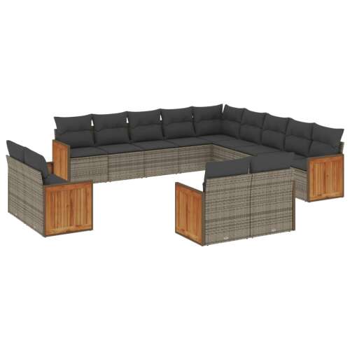 vidaXL 13 részes szürke polyrattan kerti ülőgarnitúra párnákkal, kültéri bútor teraszra, kertbe, udvarra 