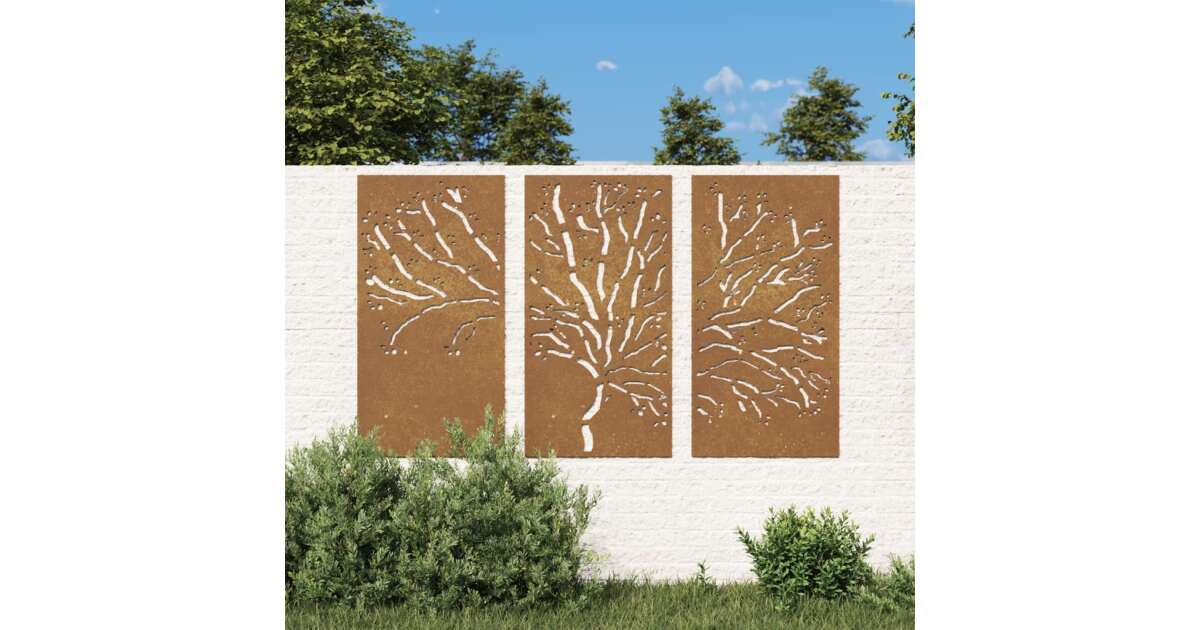 vidaXL Decorațiuni perete de grădină 3 buc. 105x55 cm oțel model copac ...