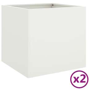 vidaXL 2 db fehér hengerelt acél növénytartó 49 x 47 x 46 cm, elülső nézet - Virágláda