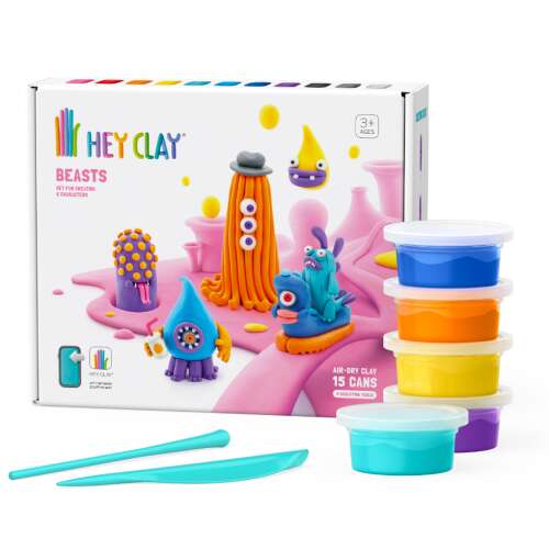 Hey Clay Bestiák levegőn száradó gyurma készlet, 15 doboz, szerszámokkal, 3 éves kortól