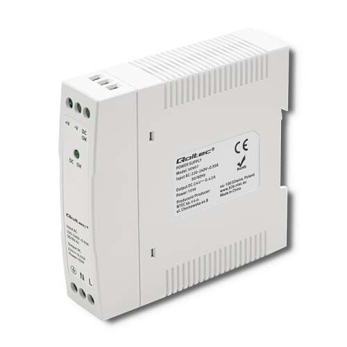 Qoltec 50907 24V / 10W DC-DC tápellátás, fehér, DIN sínre szerelhető - Qoltec