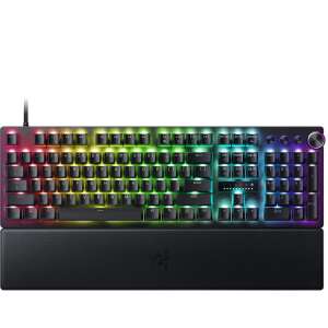 Razer Huntsman V3 Pro wired gaming keyboard with analog optical switches, RGB lighting, and wrist rest - Razer Keyboard