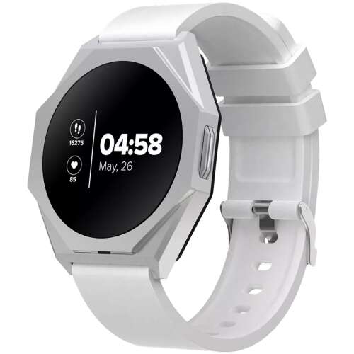 Smartwatch Canyon CNS-SW86SS, srebrny, biały pasek, widok z przodu